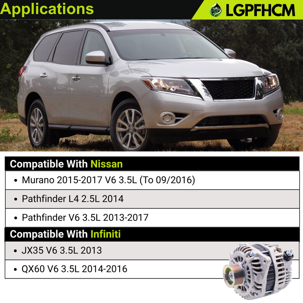 11538N A003TJ3991 150A 12V 7 Groove Alternator For Nissan Murano 2015-2017 Pathfinder 2013-2017 For Infiniti JX35 2013 QX60 2014-2016 2.5L 3.5L V6 Engine # 23100-3JA1A 23100-3JA1ARE