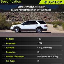 Load image into Gallery viewer, 11273N 150A 12V Alternator Compatible for Ford Edge 2007-2014 Fusion 2010-2012 Taurus 2008-2012 for Lincoln MKS 2010 MKX 2007-2010 MKZ 2007-2012 For Mercury Sable 2008 2009 3.5L 3.7L 6-Groove CW 6-Groove Pulley #11273