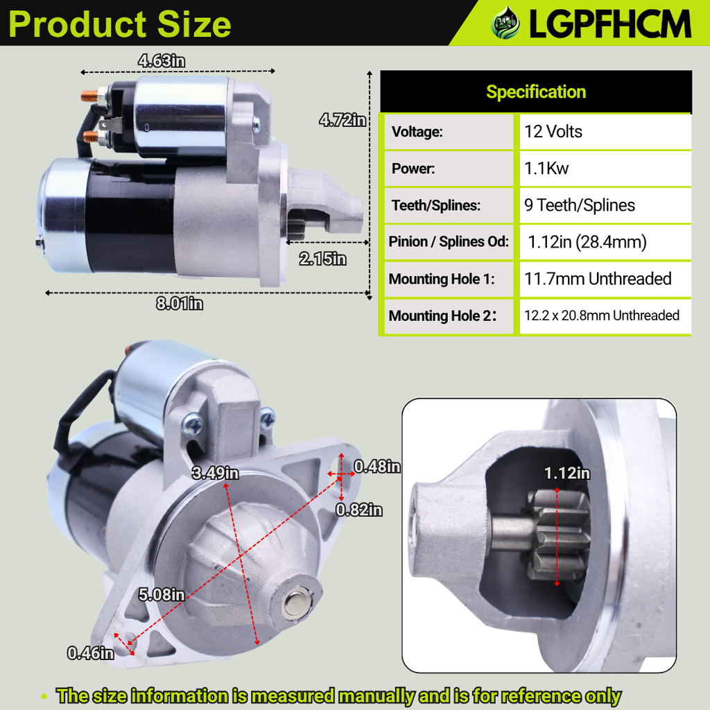 119626-77010 119626-77011 12V 9T Starter Motor Yanmar Engine 2T75U-N 3TNV70 3TNV76-KGD 3T72 3T75 3TN66 3TN72 3TN75 3TNA72 3TNA75180 T190 T200 T250 T300 T320 For John Deere Tractors UTV Pro Gator 2020 2030 850D