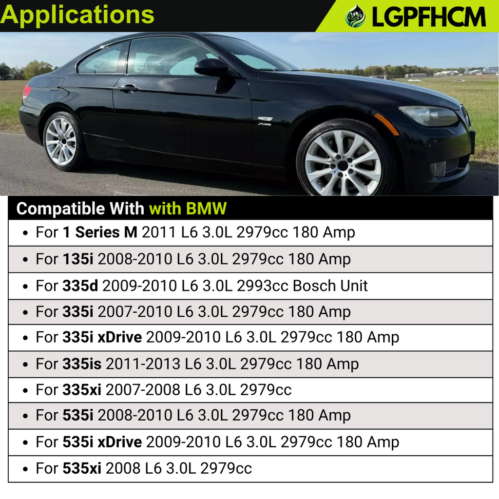 12317558219 180A Alternator for BMW 135i 3.0L 2008-2010 335i 2007-2010 335is 2011-2013 335xi 2009-2010 535i 2008-2010 535xi 2008 # 12317558220 0121715016 0121715116 11302N