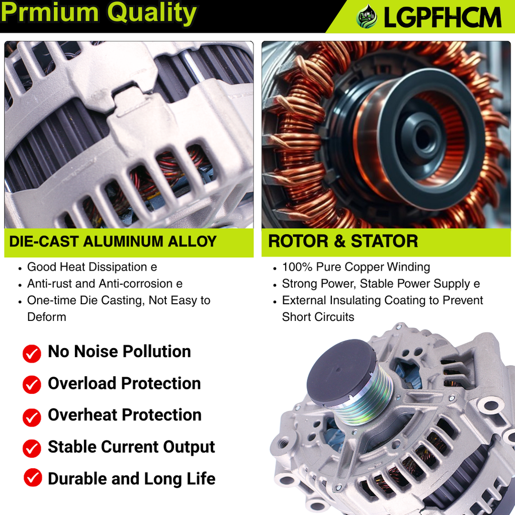 12317558219 180A Alternator for BMW 135i 3.0L 2008-2010 335i 2007-2010 335is 2011-2013 335xi 2009-2010 535i 2008-2010 535xi 2008 # 12317558220 0121715016 0121715116 11302N