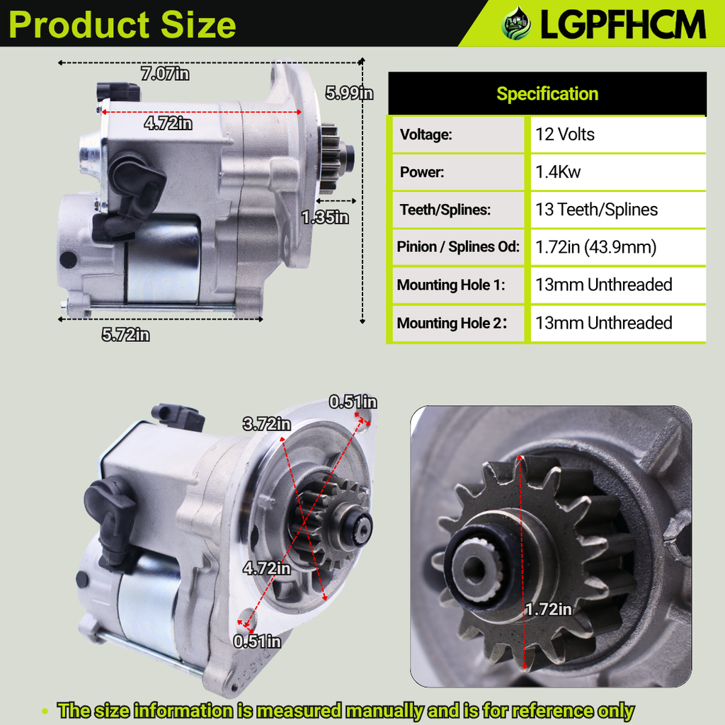 129129-77010 12V 13T 1.4KW Starter Motor For Yanmar Engine Industrial 3TN84 4TNE88 For John Deere 3014 3015 4019 4020 4210 4300 4310 4400 4410 790 1600 #129407-77010 AM876435 228000-3732 9722809-373 TY25237 TY25233