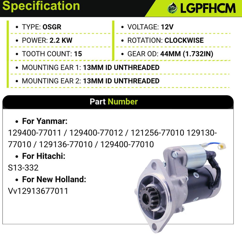 12V 15T 2KW Starter Motor 129136-77011 129400-77012 for Yanmar Engine 3TNV88F 4TNV88C 4TN78 4TN82 4TN98 for Komatsu Excavator PC35 PC40 PC50 Sk815 Sk714 4D88e # Vv12913677011 AM878189