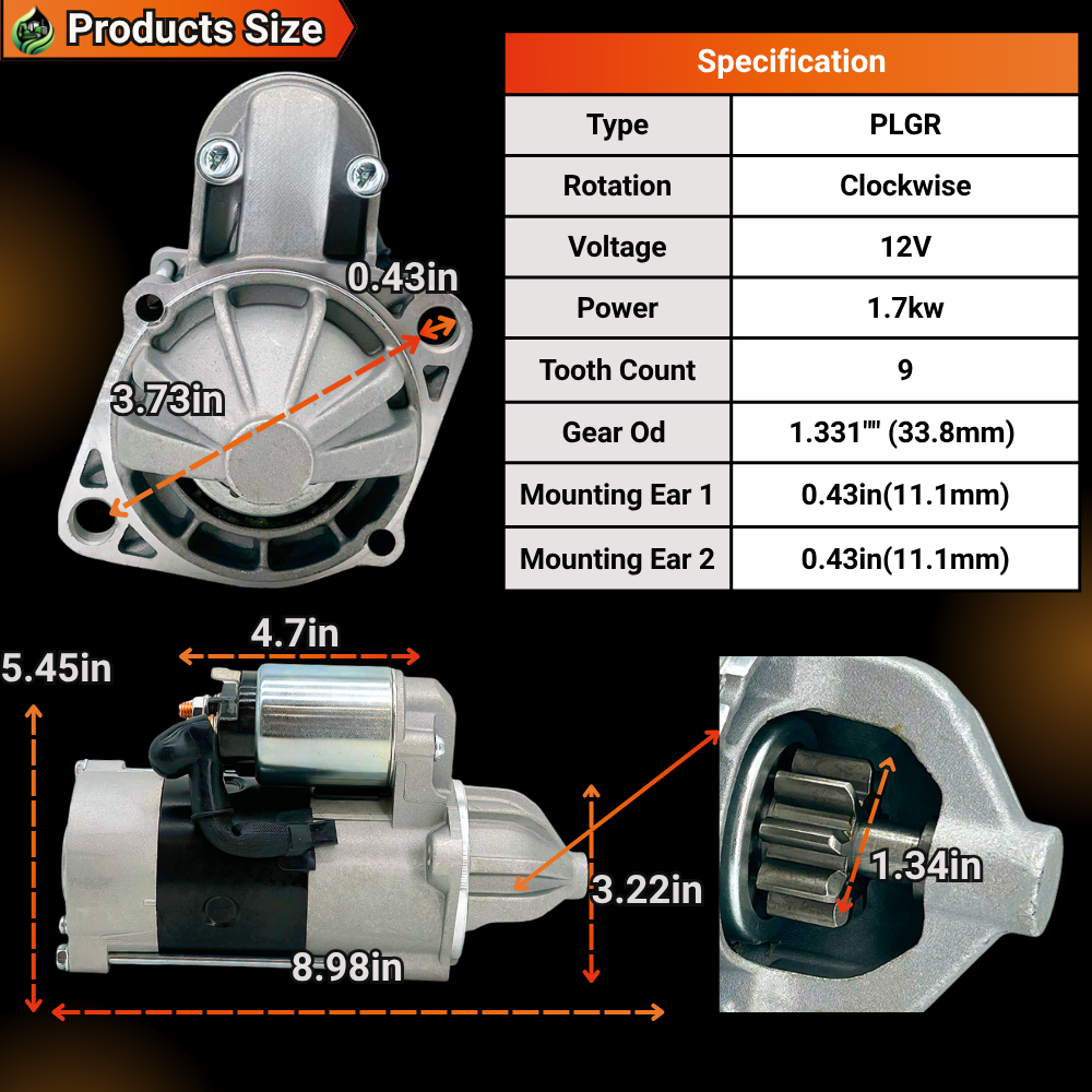 12V 9T 1.7Kw 15221-63014 Starter Motor Compatible with Kubota Excavator KX121-2 for Kubota Tractor L175 L175F L185 L185DT L185F L2350DT L2350F #17311-63010 15221-63016 15221-63015