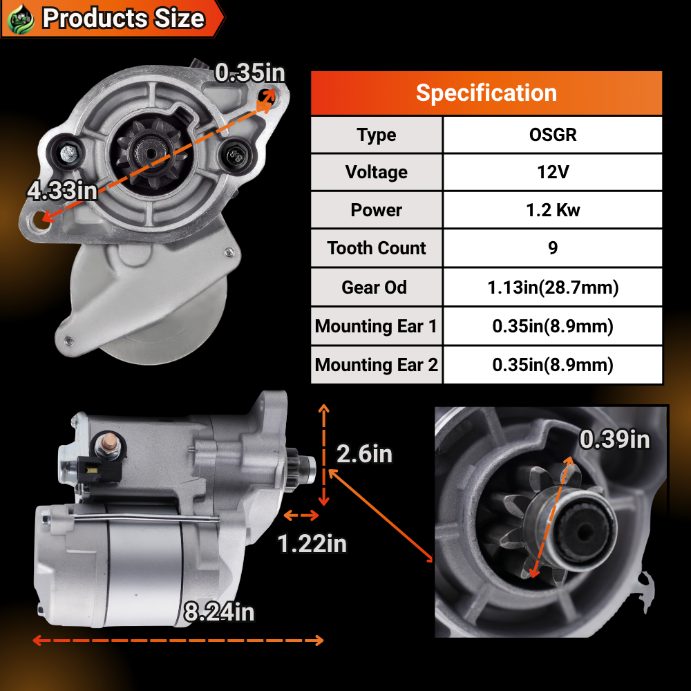 12V 9T 16614-63010 Starter Motor Compatible With Kubota Engine D1105 D905 D1005 V1505 D722 Excavator K-008 1.2KW