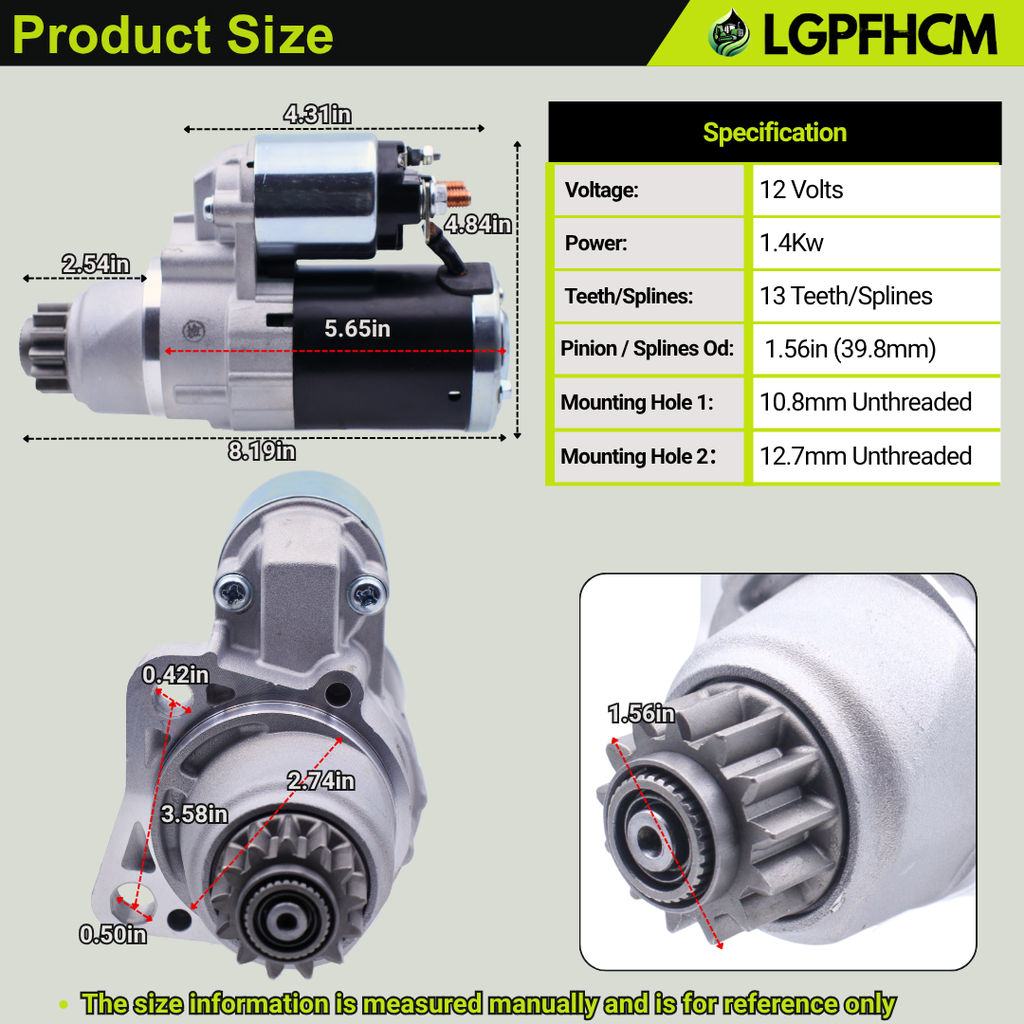 19163N Starter Motor for Nissan Altima 2013 2014 2015 2016 2017 2018 For Nissan Rogue 2014 2015 2016 2017 2018 2019 2020 L4 2.5L # 23300-3TA0C M000TB0071 M000TB0072 23300-3TA0A 410-48310