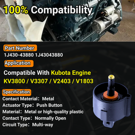 1J43043880 1J430-43880 Long Type Fuel Filter Sensor Switch Assembly Compatible for Kubota Engine V3800 V3307 V2403 V1803
