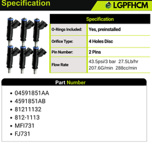 Load image into Gallery viewer, FJ731 4591851AB 8pcs Fuel Injectors for Dodge 4.7L Ram-1500 2500 Durango 2008-2009 for Jeep 5.7L Grand Cherokee 2005-2007 For Ram Dakota For Chrysler 300 Aspen # 04591851AA