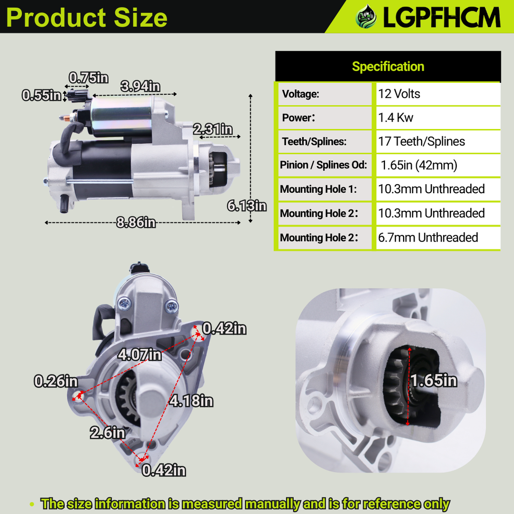 MPA12473 12V 1.4 KW 17T Starter Motor For Chevrolet L4 1.5L Equinox 2018-2023 Malibu 2017-2023 1.4L Cruze 2017-2019 For GMC Terrain 1.5L 2018-2023 For Buick Encore 1.5L 2017-2019 CW # 12673600