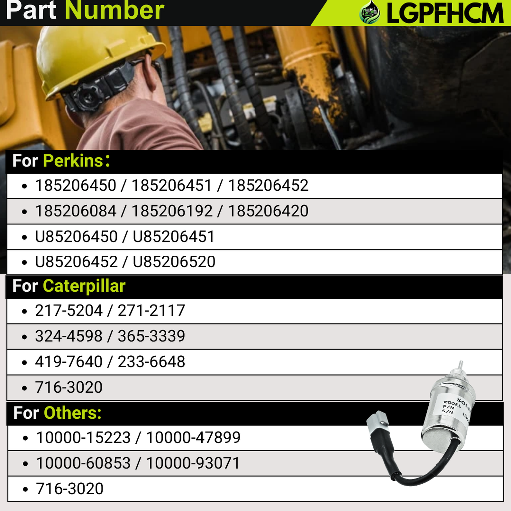 12V 185206452 U85206520 Fuel Stop Shutoff Solenoid Valve Compatible with Perkins 402D 403D 404D 404C 403C HL403C-15 HR404C-22T For Caterpillar For Cat Engine 3011C 3013 3013C 3024C 3034 216 226 228 232 242 # U85206452 U85206451 185206451 185206450