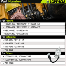 Load image into Gallery viewer, 12V 185206452 U85206520 Fuel Stop Shutoff Solenoid Valve Compatible with Perkins 402D 403D 404D 404C 403C HL403C-15 HR404C-22T For Caterpillar For Cat Engine 3011C 3013 3013C 3024C 3034 216 226 228 232 242 # U85206452 U85206451 185206451 185206450