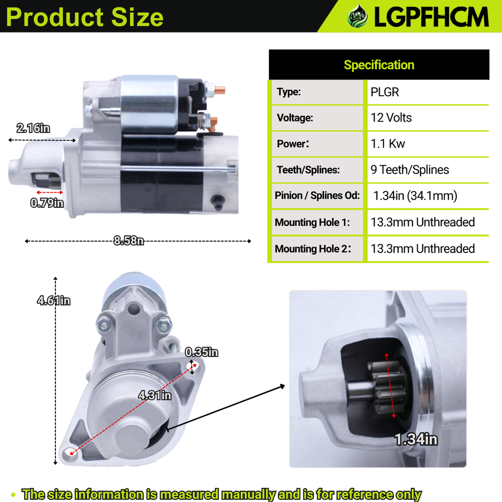 12V 9T 1G023-63010 Starter Motor For Kubota Engine D722 D782 18HP 21HP For Lawn Tractor F2260-R F2560-E F2560-R F3060-R GR2100 GR2120 ZD18 ZD21 ZD28 #1G023-63011 67980-31151 18417
