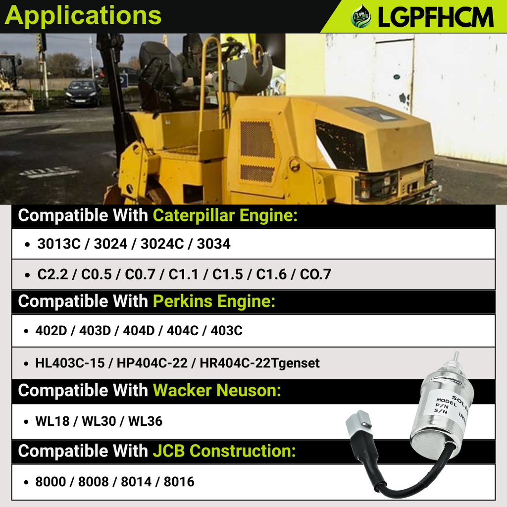 12V 185206452 U85206520 Fuel Stop Shutoff Solenoid Valve Compatible with Perkins 402D 403D 404D 404C 403C HL403C-15 HR404C-22T For Caterpillar For Cat Engine 3011C 3013 3013C 3024C 3034 216 226 228 232 242 # U85206452 U85206451 185206451 185206450