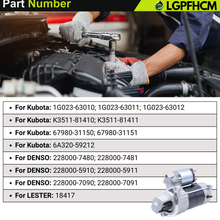 Load image into Gallery viewer, 12V 9T 1G023-63010 Starter Motor For Kubota Engine D722 D782 18HP 21HP For Lawn Tractor F2260-R F2560-E F2560-R F3060-R GR2100 GR2120 ZD18 ZD21 ZD28 #1G023-63011 67980-31151 18417