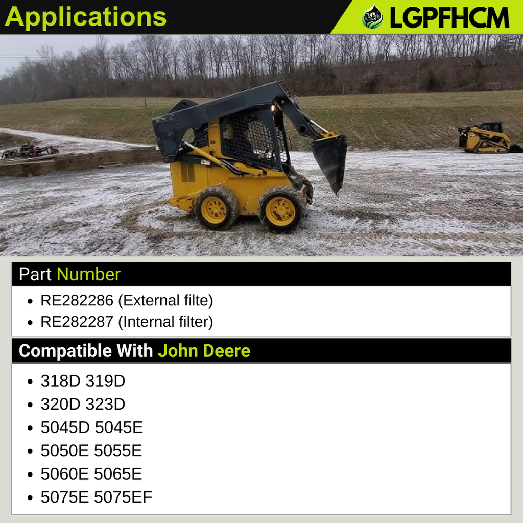 RE282286 RE282287 Air Filter Kit Compatible with John Deere 318D 319D 320D 323D 5045D 5045E 5050E 5055E 5060E 5065E 5075E 5075EF