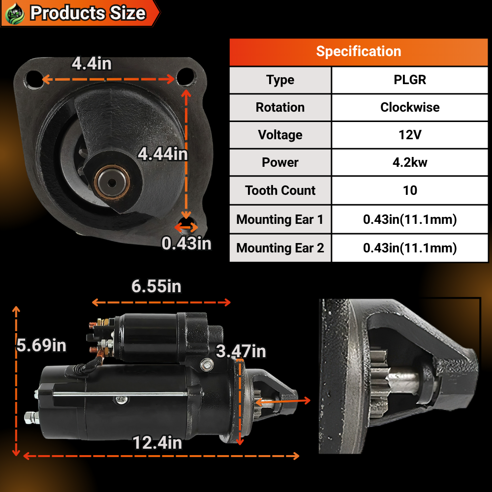 12V 10T 4.2KW Starter Motor 2873K601 2873K631 for Perkins Engine 1104D-E44T 1104D-E44TA 1104D-44T 1104D-44TA 1106D-E66TA