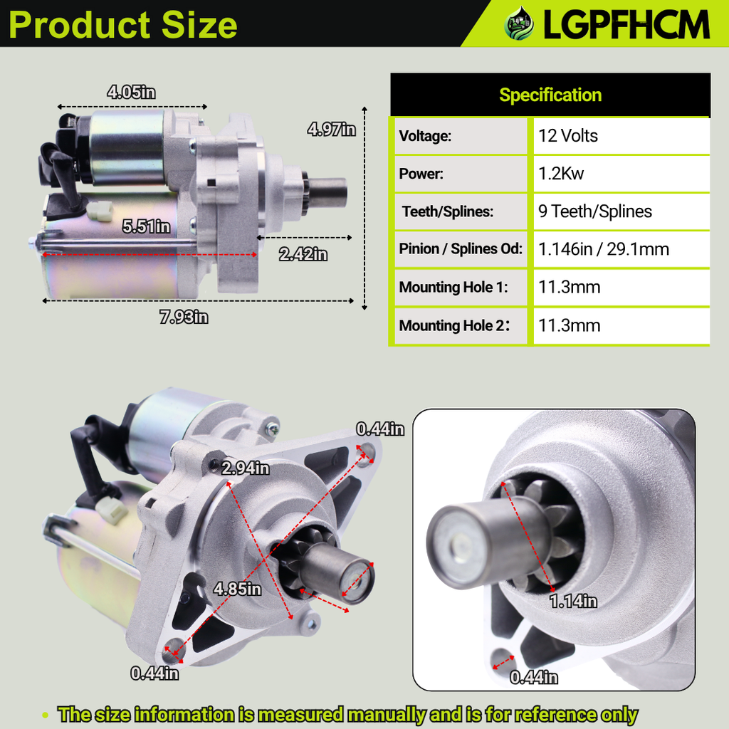 31200-P2E-A51 12V 1.2KW 9T Starter Motor Fit For Honda Civic 1.6L 1998-2000 For Honda Civic 1998 1999 2000 2021 2022 2023 2024 2025 For Acura EL 1.6L w/Auto Trans 1998-2005 1.7L