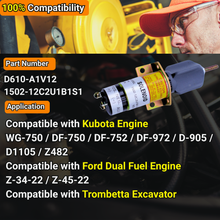 Load image into Gallery viewer, 3740028 1502-12C2U1B1S1 12V 2 Terminals Fuel Shut Off Solenoid For Trombetta For JLG Lift For Kubota Engine WG-750 DF-750 DF-752 DF-972 D-905 D1105 Z482 For Dual Fuel Engine Z-34-22 Z-45-22