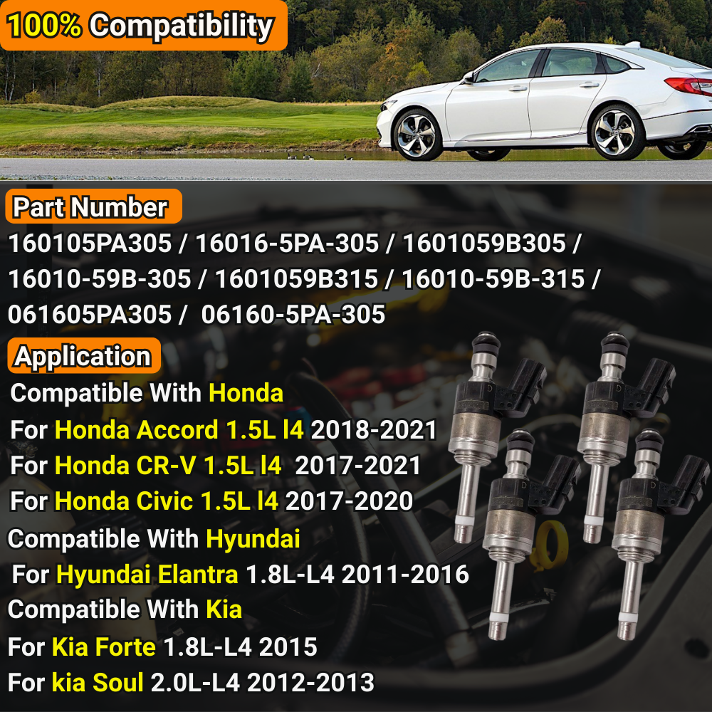 Upgraded 4PCS 16010-5PA-305 Fuel Injectors for Honda Civic 2016-2021 For Accord 2018-2021 For CR-V 2017-2021, L4 1.5L OEM#160105PA305 06160-59B-305 06160-5PA-305 FJ1588