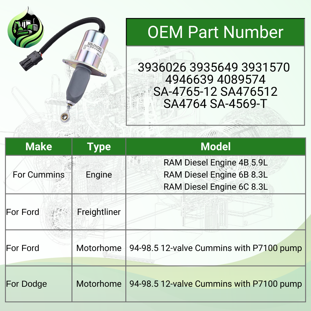 LGPParts 3936026 SA-4767-12 5016244AB 12V Fuel Shut Off Solenoid for 5.9L 8.3L Cummins Dodge RAM Diesel Engine 4B 6B 6C For Motorhomes Ford Freightliner For YMRL-AUTO Stop Solenoid Valve