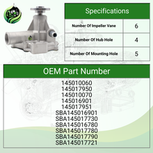 Load image into Gallery viewer, LGPparts 145017951 SBA145017780 SBA145017721 Water Pump (C&amp;U Bearing) For Ford New Holland TC40 TC40A TC45 TC45A TC45D 1720 1925 LS150 L160 LX565 LX665 For Perkins 403C-15 404C-22 404C-22T 103.15 104.19 For New ASV RC30 RC50 RC60