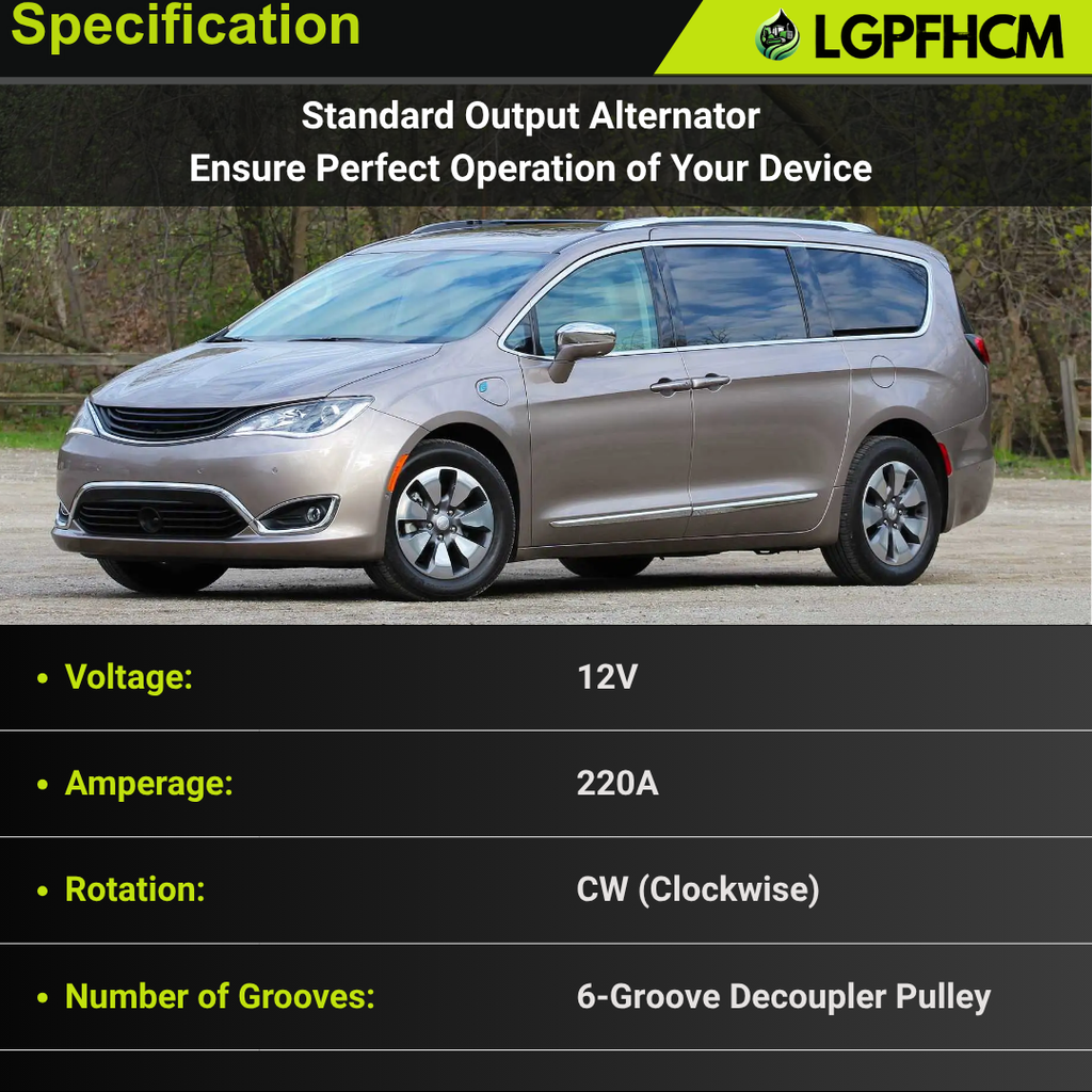 421000-7191 220A 12V Alternator 6-Groove Pulley Fit For Chrysler Pacifica 2017-2020 Voyager 2020 For Ram ProMaster 1500 2020 ProMaster 2500 2022-2023 ProMaster 3500 3.6L 2022-2023