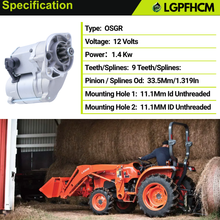 Load image into Gallery viewer, TC620-16800 12V 1.4Kw 9T Starter Motor Compatible With Kubota L3301(DT/F/H) L3302 L3901 (DT/F/H) L3902 Tractors Replace# 128000-2130 128000-2131 228000-2050 9722809-105