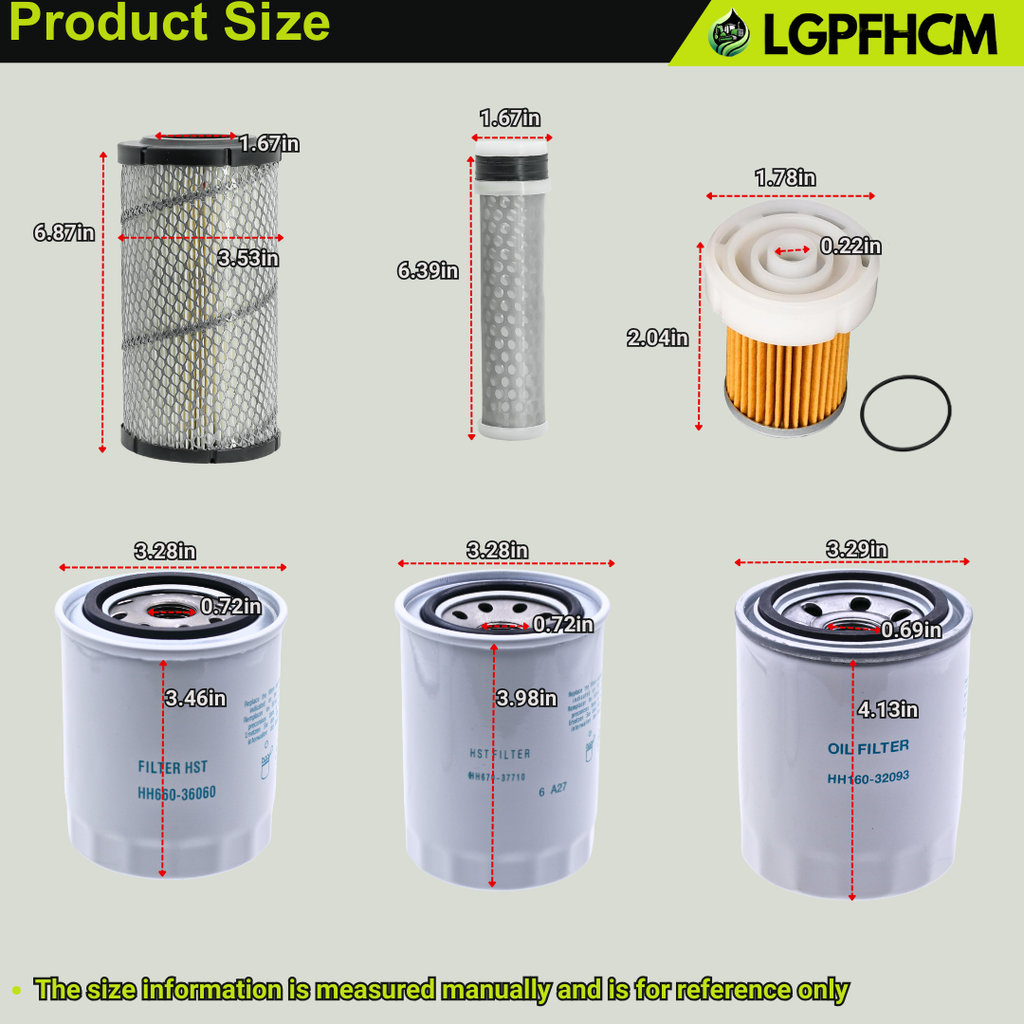 Filter Kit HH160-32093 SFA2630P SFA9410 6A320-59930 HH670-37710 HH660-36060 for Kubota B3000 B3030 B3200 B3300 HST