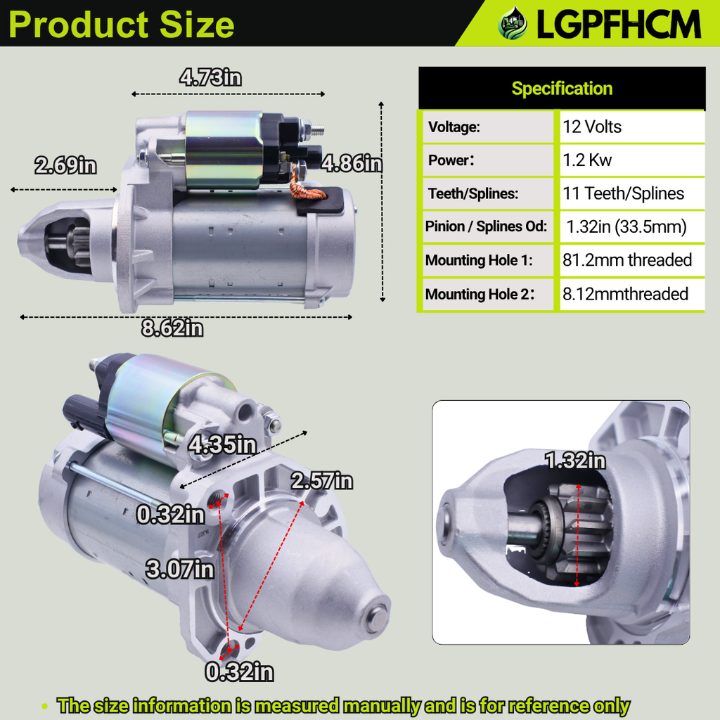 56029780AB 56029780AC 12V 1.2KW 11T Starter Motor For Jeep Grand Cherokee 2016-2020 Wrangler 2018-2023 For Dodge Durango 2016-2020 3.6L Gas CW # 56029780AD 410-52670