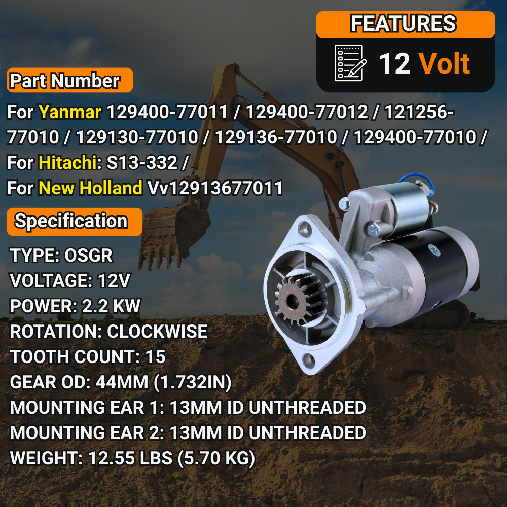12V 15T 2KW Starter Motor 129136-77011 129400-77012 for Yanmar Engine 3TNV88F 4TNV88C 4TN78 4TN82 4TN98 for Komatsu Excavator PC35 PC40 PC50 Sk815 Sk714 4D88e # Vv12913677011 AM878189