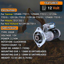 Load image into Gallery viewer, 12V 15T 2KW Starter Motor 129136-77011 129400-77012 for Yanmar Engine 3TNV88F 4TNV88C 4TN78 4TN82 4TN98 for Komatsu Excavator PC35 PC40 PC50 Sk815 Sk714 4D88e # Vv12913677011 AM878189