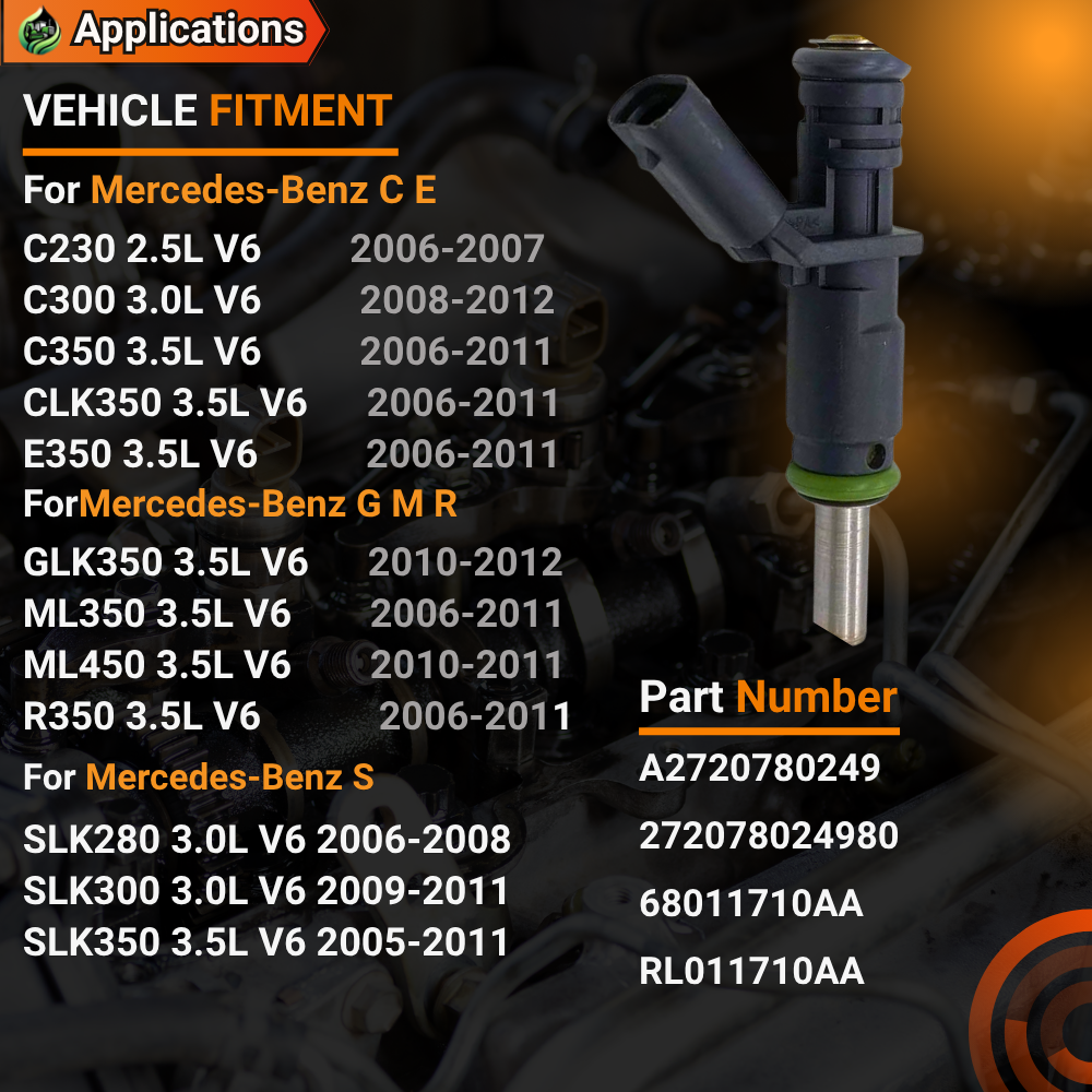 6PCS A2720780249 272078024980 Fuel Injectors Compatible with Mercedes-Benz C230 C300 C350 CLK350 E350 GLK350 ML350 ML450 R350 S400 SLK280 SLK300 SLK350 G550 R350 SL550  V6 2006-2012 #FJ840
