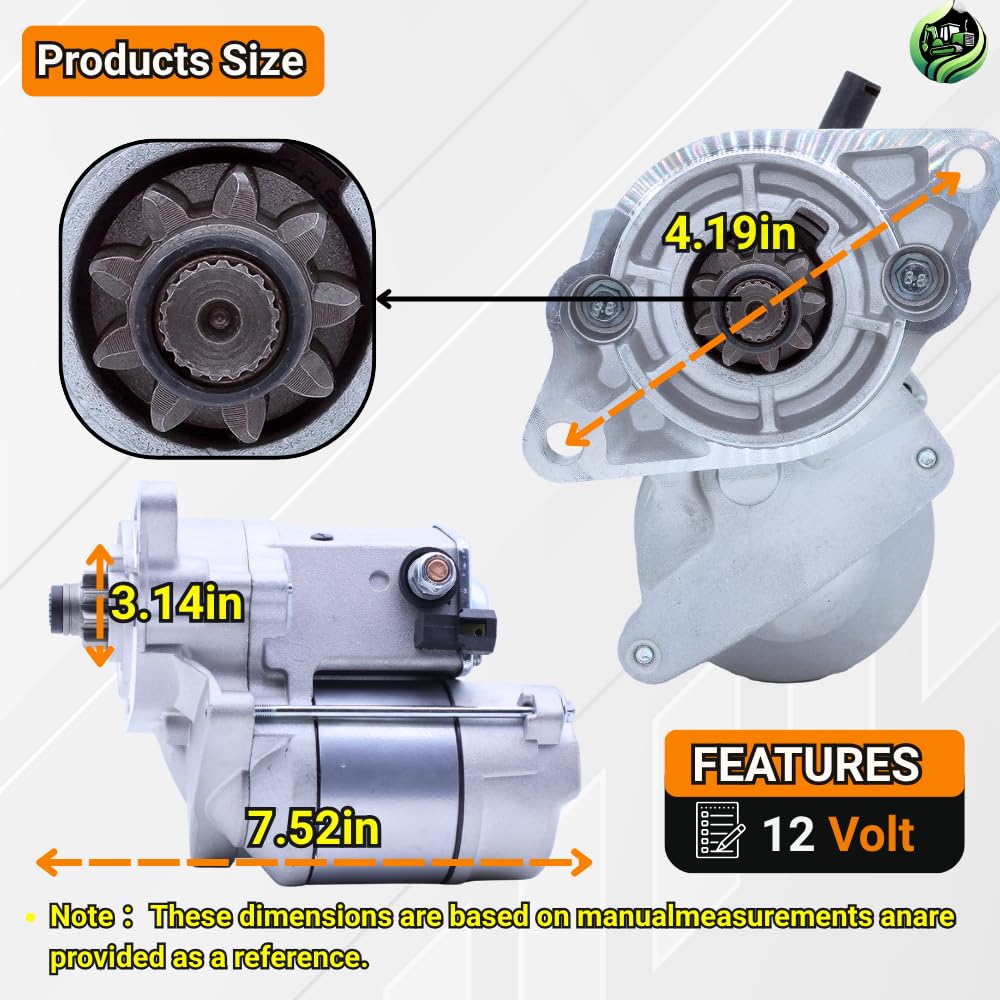 12V 9T Starter 19269-63013 Starter Compatible with Kubota Engine D902 Traoctor BX24 BX25 BX2350D BX2230D D950BH Z602E V1305 V1505E2 BX1830D BX1860 BX1870 BX1880 BX23S KH-36 KH-41 KH-51 #19269-63010 16611-63011 16611-63013 410-52020