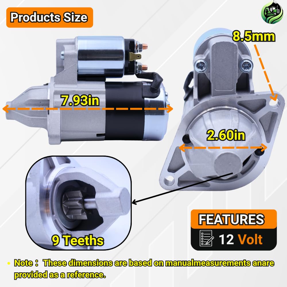 12V 8T Starter Motor 16824-63010 16824-63013 16824-63014 Compatible With Kubota Engine D902 Z402 Z482 Z602 Excavator K008-3 For Bobcat D722 MT52 Skid Steer # M0T88080 16853-63012 16853-63011 M0T88081 M0T88082 M0T88083 M0T88084
