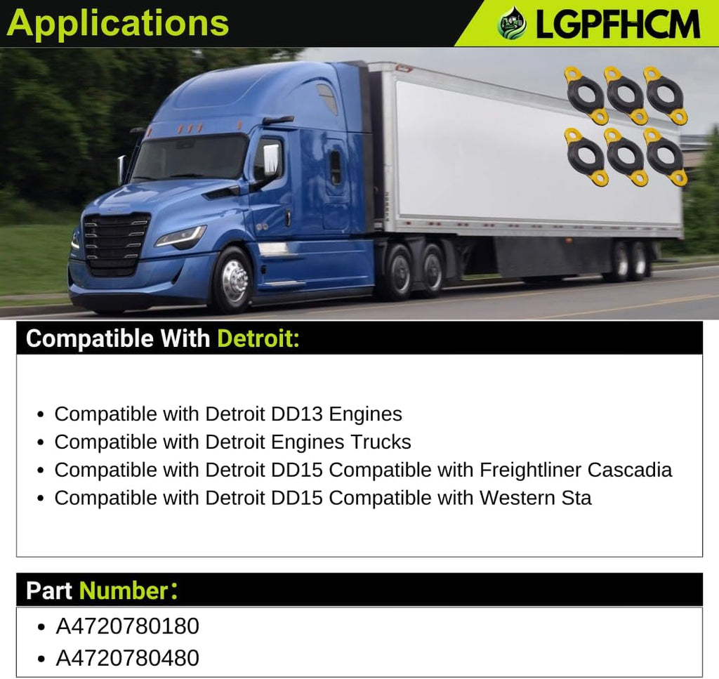 A4720780180 6 Pcs Leak-Proof Fuel Injector Line Seals Kit Compatible with Detroit DD13 DD15 Diesel Engines Replacement for Freightliner Cascadia for Western Star # A4720780480