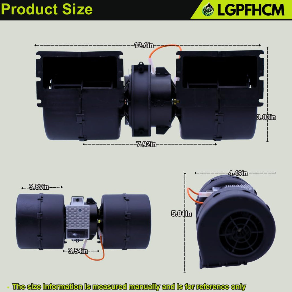 008-A39-02 12V 3 Speed Double Wheel Blower Motor Assembly Compatible with John Deere 312 314 316 317 318 319 320 323 324 325 326 328 329 330 331 332 333 Series Skid Steer Loader # AT441565 30003139