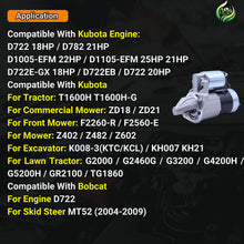 Load image into Gallery viewer, 12V 8T Starter Motor 16824-63010 16824-63013 16824-63014 Compatible With Kubota Engine D902 Z402 Z482 Z602 Excavator K008-3 For Bobcat D722 MT52 Skid Steer # M0T88080 16853-63012 16853-63011 M0T88081 M0T88082 M0T88083 M0T88084