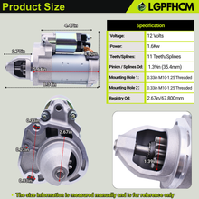 Load image into Gallery viewer, 68348376AA 68348376AB 12V 1.6KW 11T Starter Motor Fit For Chrysler Pacifica V6 3.6L 2017-2023 For Voyager V6 3.6L 2020-2023 #68348376AC 428000-4560 438000-4561