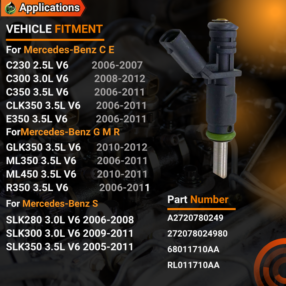 6PCS A2720780249 272078024980 Fuel Injectors Compatible with Mercedes-Benz C230 C300 C350 CLK350 E350 GLK350 ML350 ML450 R350 S400 SLK280 SLK300 SLK350 G550 R350 SL550  V6 2006-2012 #FJ840