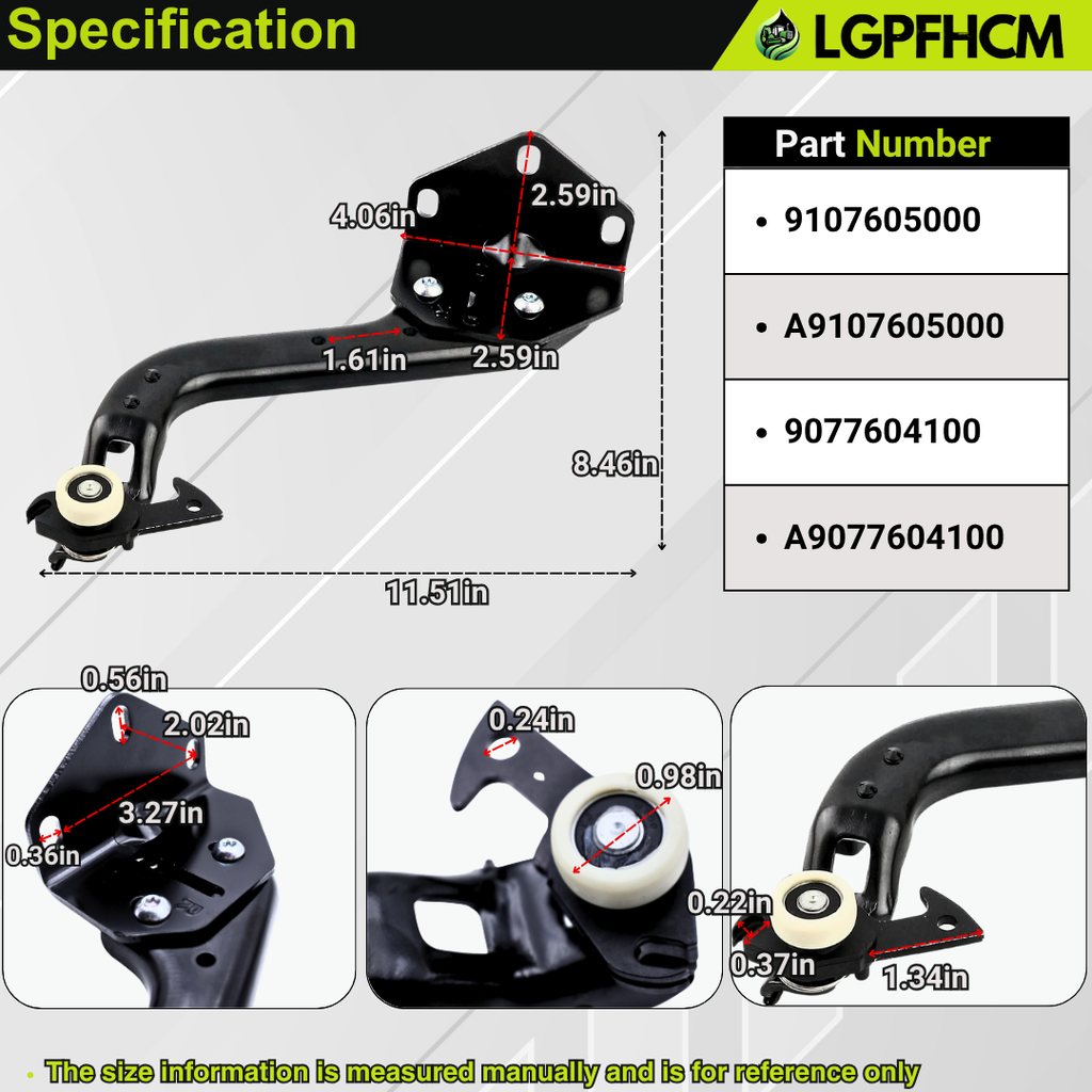 9107605000 9077604100 Right Sliding Door Roller Lower w/Bracket Compatible with Mercedes Sprinter 910 907 1500 2500 3500 3500XD 2019 2020 2021 2022 2023 For Freightliner Sprinter 2019-2021
