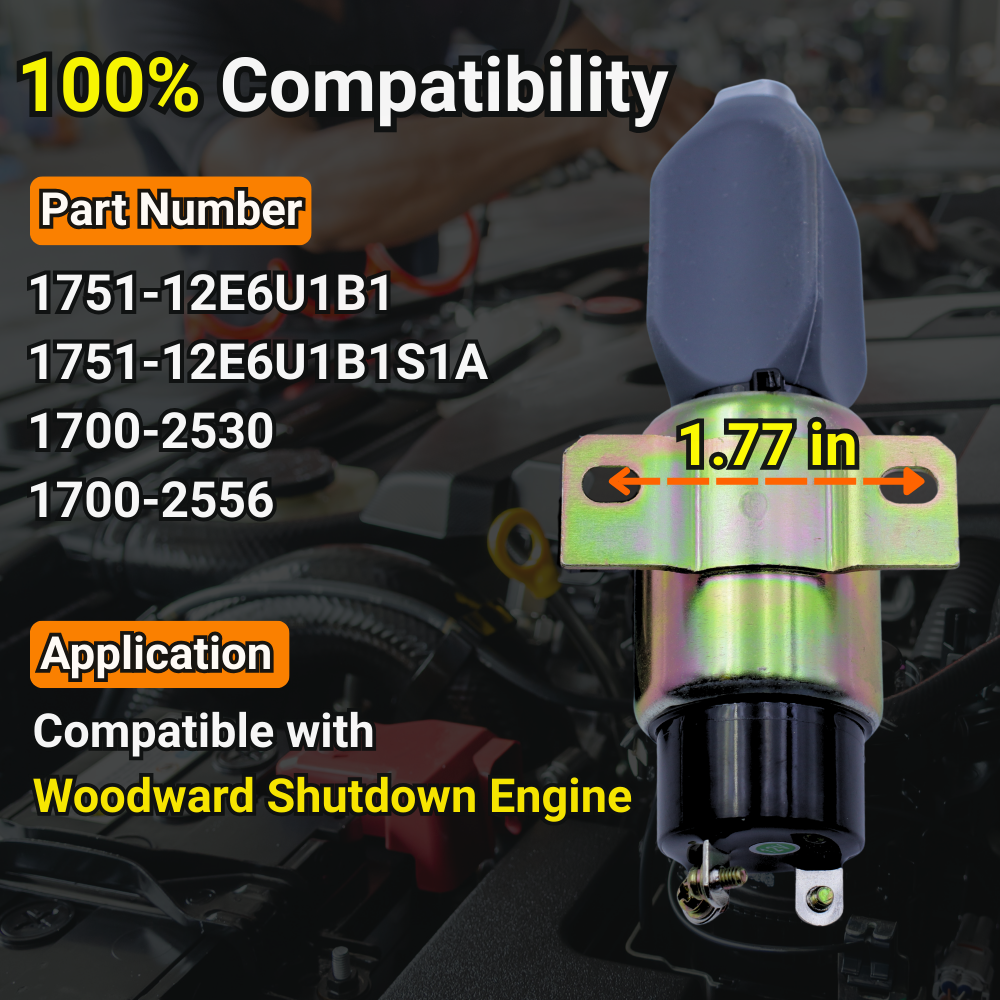 1751-12E6U1B1 12V Shut Down Solenoid Valve compatible with Woodward Shutdown Engine #1700-2530 1700-2556 1751-12E6U1B1S1A