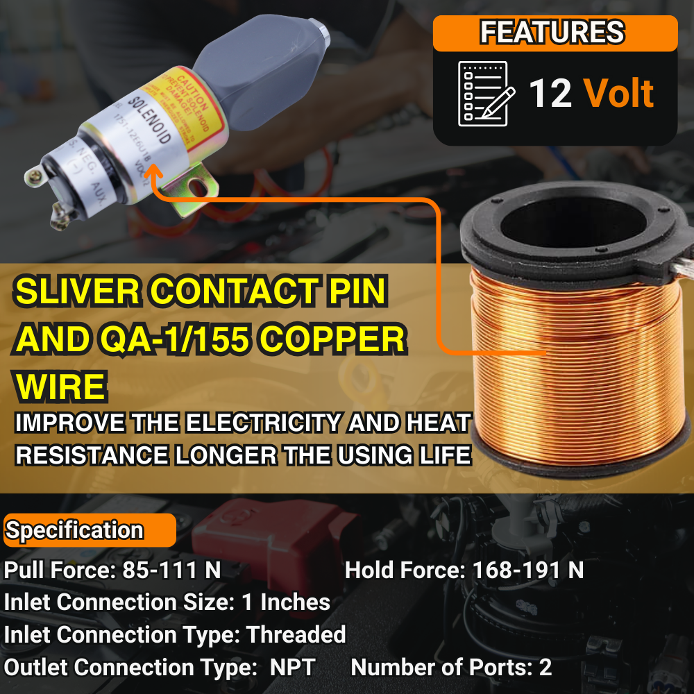 1751-12E6U1B1 12V Shut Down Solenoid Valve compatible with Woodward Shutdown Engine #1700-2530 1700-2556 1751-12E6U1B1S1A
