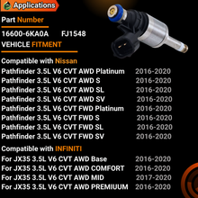 Load image into Gallery viewer, 4Pcs 16600-1KC0A FJ1189  Fuel Injectors Compatible For Nissan JUKE 1.6L L4 2011-2017 For Rogue SL Hybrid SV 2.0 2017-2019 For Rogue Sport S SL SV 2.0 2017-2020  #16600-1VA0A 16600-1VA0C 16600-1KC0B
