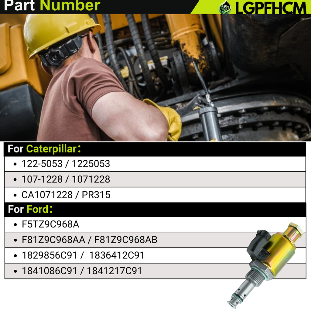 122-5053 12V Oil Pump Solenoid Valve For Caterpillar For CAT Excavators E322C 325C 3116 3126B 3126 3126E for 1995-2003 Ford F250 F350 E350 E450 7.3 IPR Valve Injector Pressure Regulator Sensor Valve # 1225053 107-1228 F81Z9C968AB