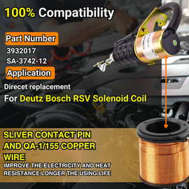 3932017 SA-3742-12 12V Fuel Shutoff Solenoid Valve With Bracket Kits for Deutz Bosch RSV Engine Solenoid Coil