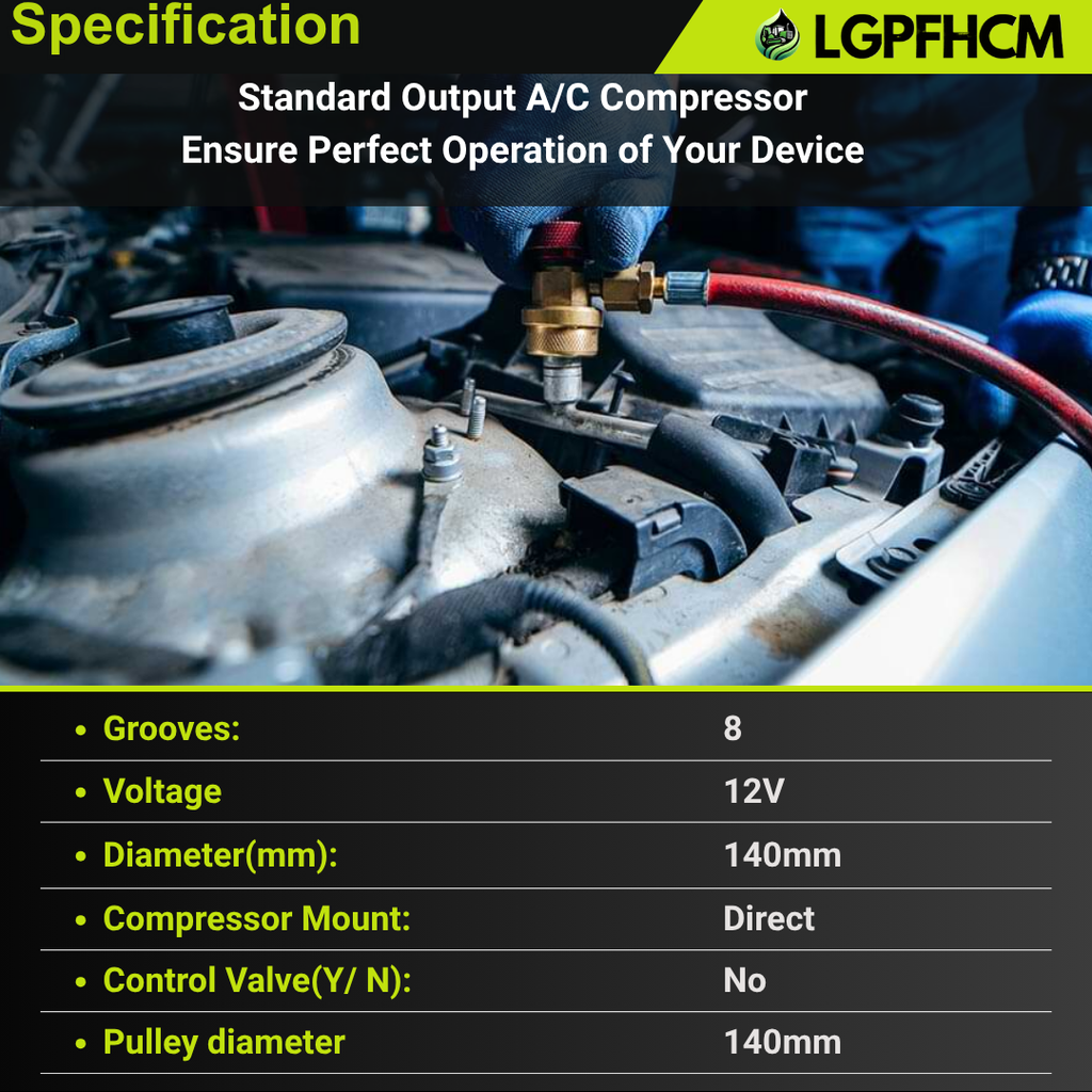 A/C Compressor 10S15C 140mm Pulley for Freightliner 108SD 114SD Business Class M2 M2 106 M2 112 / Western Star 4700SB / 4700SF / 4800SB 4800SF 4900EX 4900FA 4900SA 5700XE 6900XD (8-Grooves) QR