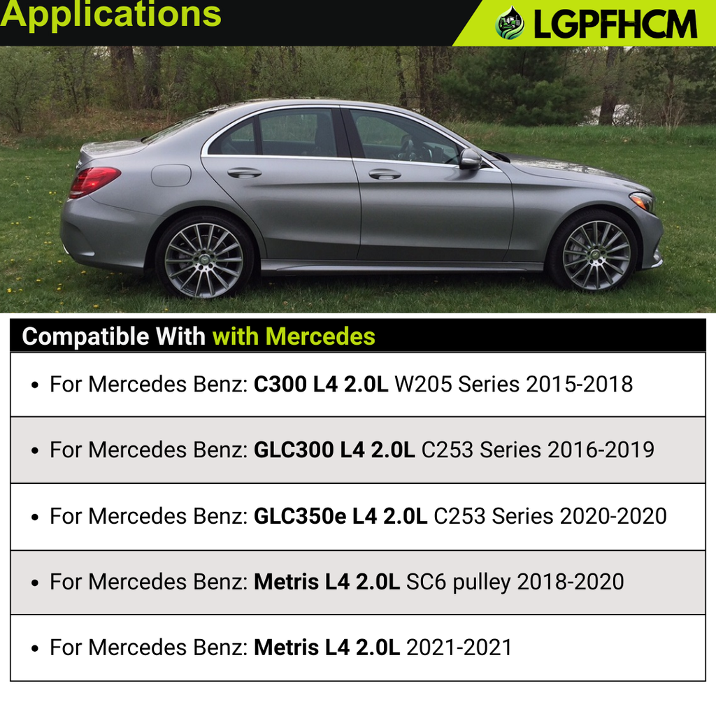 12V 190A A0009067703 Alternator for Mercedes-Benz C300 W205 2015-2018 For GLC300 C253 2016-2019 For GLC350e 2020 For Metris L4 2.0L SC6 pulley 2018-2021 For Metris 2021 CW 4-Groove Clutch Pulley # 0125812011 0125812058