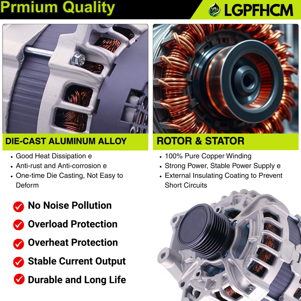 12V 190A A0009067703 Alternator for Mercedes-Benz C300 W205 2015-2018 For GLC300 C253 2016-2019 For GLC350e 2020 For Metris L4 2.0L SC6 pulley 2018-2021 For Metris 2021 CW 4-Groove Clutch Pulley # 0125812011 0125812058