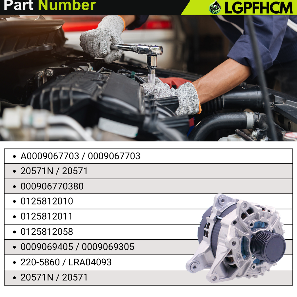 12V 190A A0009067703 Alternator for Mercedes-Benz C300 W205 2015-2018 For GLC300 C253 2016-2019 For GLC350e 2020 For Metris L4 2.0L SC6 pulley 2018-2021 For Metris 2021 CW 4-Groove Clutch Pulley # 0125812011 0125812058