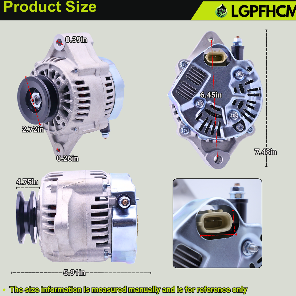 12V 75A K7711-61900 Alternator for Kubota UTV RTV1100 RTV-X1100C All Years for Kubota D1105-E2-UV 24.8HP Diesel Engine # K7711-61900 K7711-61901 K7711-61902 102211-6060 400-52227